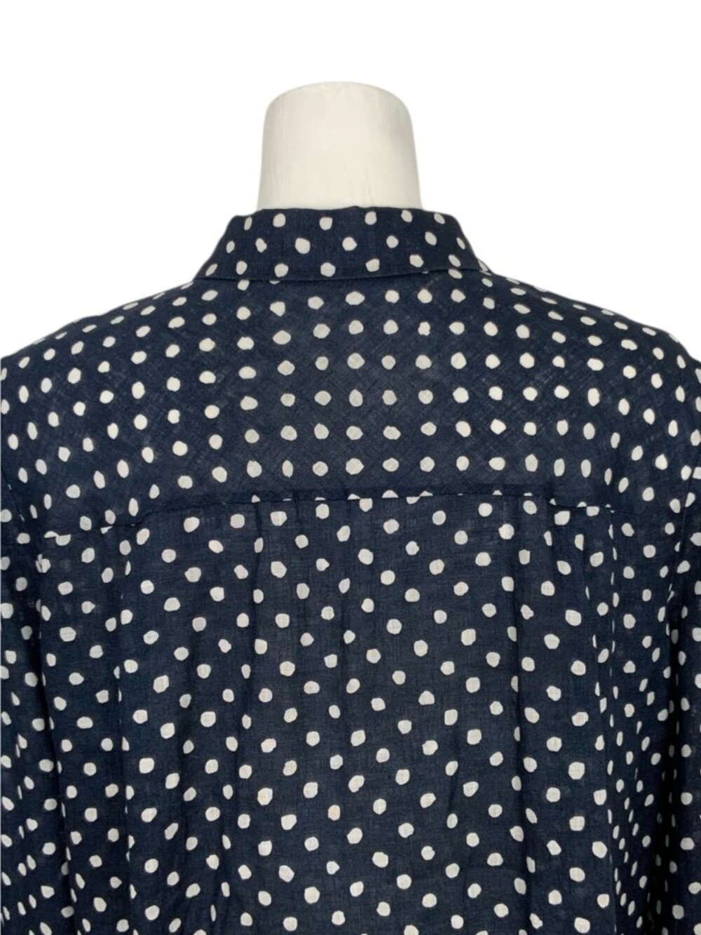 Lafayette 148 NY Linen Button Front Shirt L Blue Polka Dot Natural Fiber - Picture 11 of 15